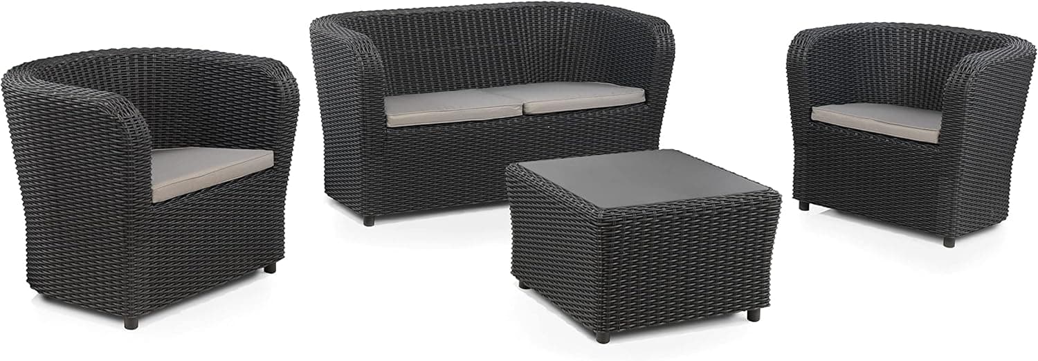 Shaf - Nova Confort Storage | Set móveis de sala de estar exterior - conjunto móveis de jardim exterior de 4 lugares | Fabricado em Espanha com materiais reciclados - cor grafite