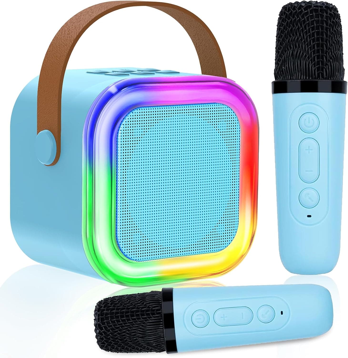 Karaoke 2 Microfones para crianças, máquina de karaoke infantil microfones sem fios altifalante Bluetooth portátil com efeitos de mudança de voz e luzes LED, melhores brinquedos presentes para meninas