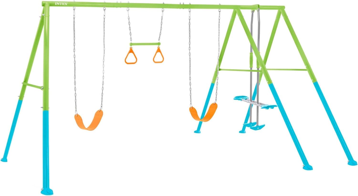 Intex Baloiço duplo, estrutura de metal, com balancim duplo praça e trapézio, altura regulável, até 240 kg, balanços para crianças 3-10 anos, jogos exteriores, certificado CE (59002)