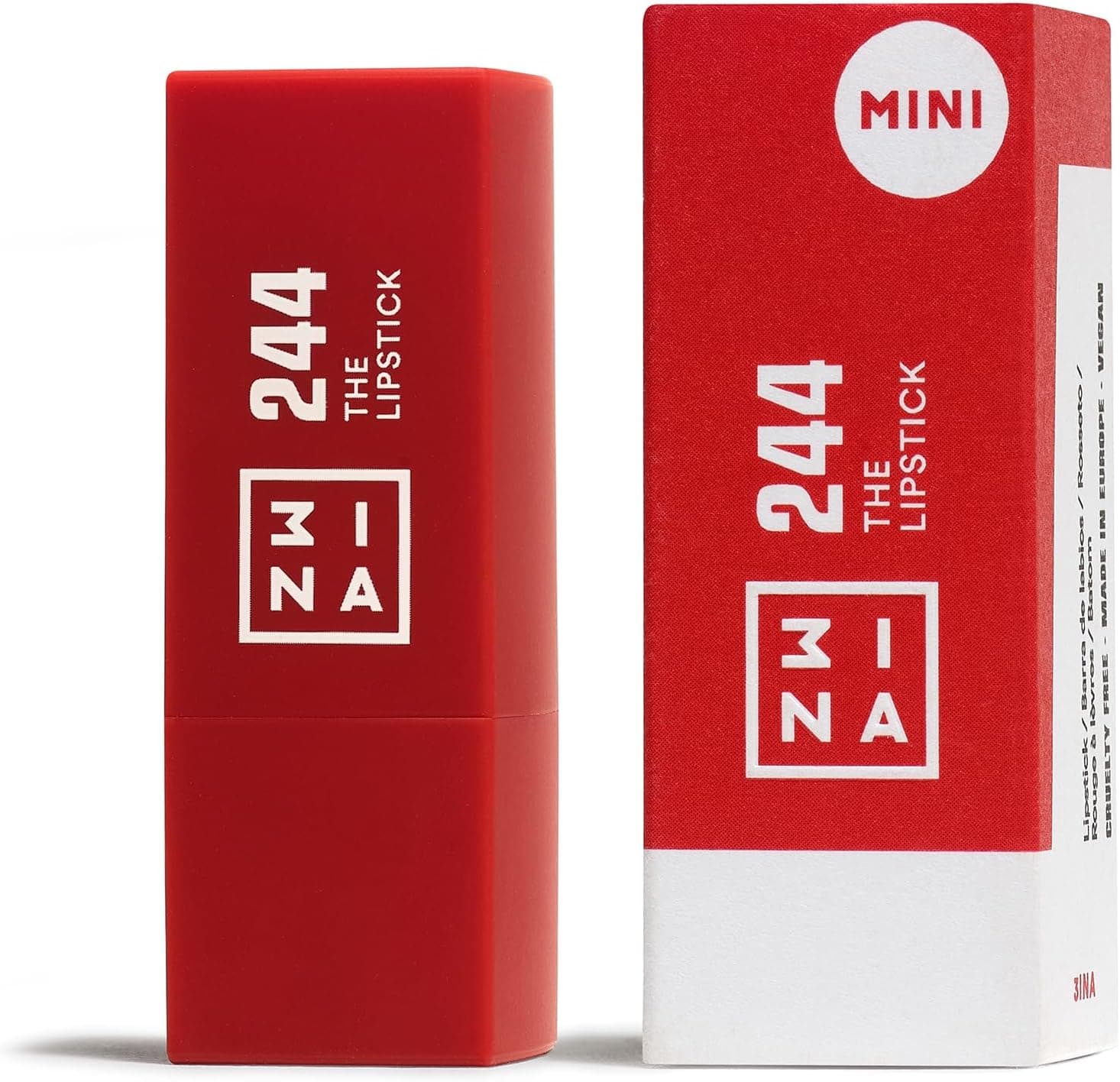 3INA MAKEUP - The Lipstick 244 (mini) - batom vermelho cremoso - barra de lábios mate com vitamina E e manteiga de karité de alta pigmentação cheiro de baunilha - batom tamanho viagem - Vegan 
