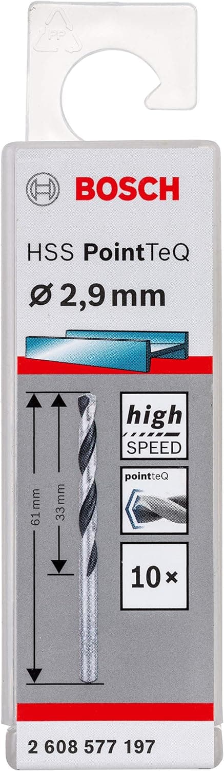 Bosch Professional 10 brocas helicoidais HSS PointTeQ, para metal, 2,9 x 33 x 61 mm, acessório de berbequim