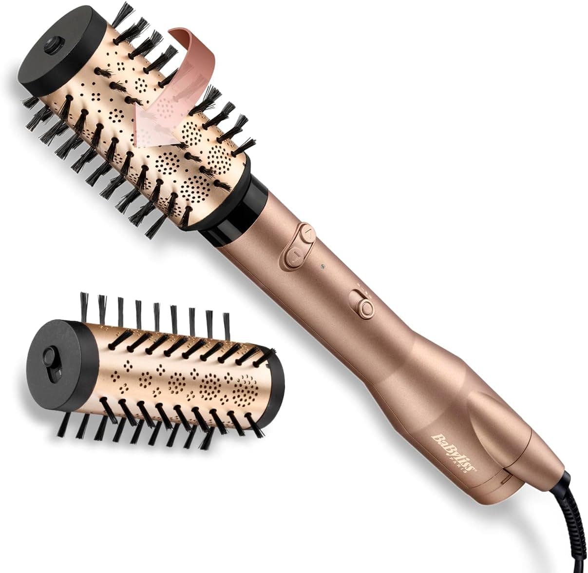 BaByliss Escova secador de cabelo Big Hair Dual AS952E, escova rotativa de 50 mm e 40 mm, seca e molda ao mesmo tempo, tecnologia iónica, rotação bi-direcional, ar frio, multicolorido