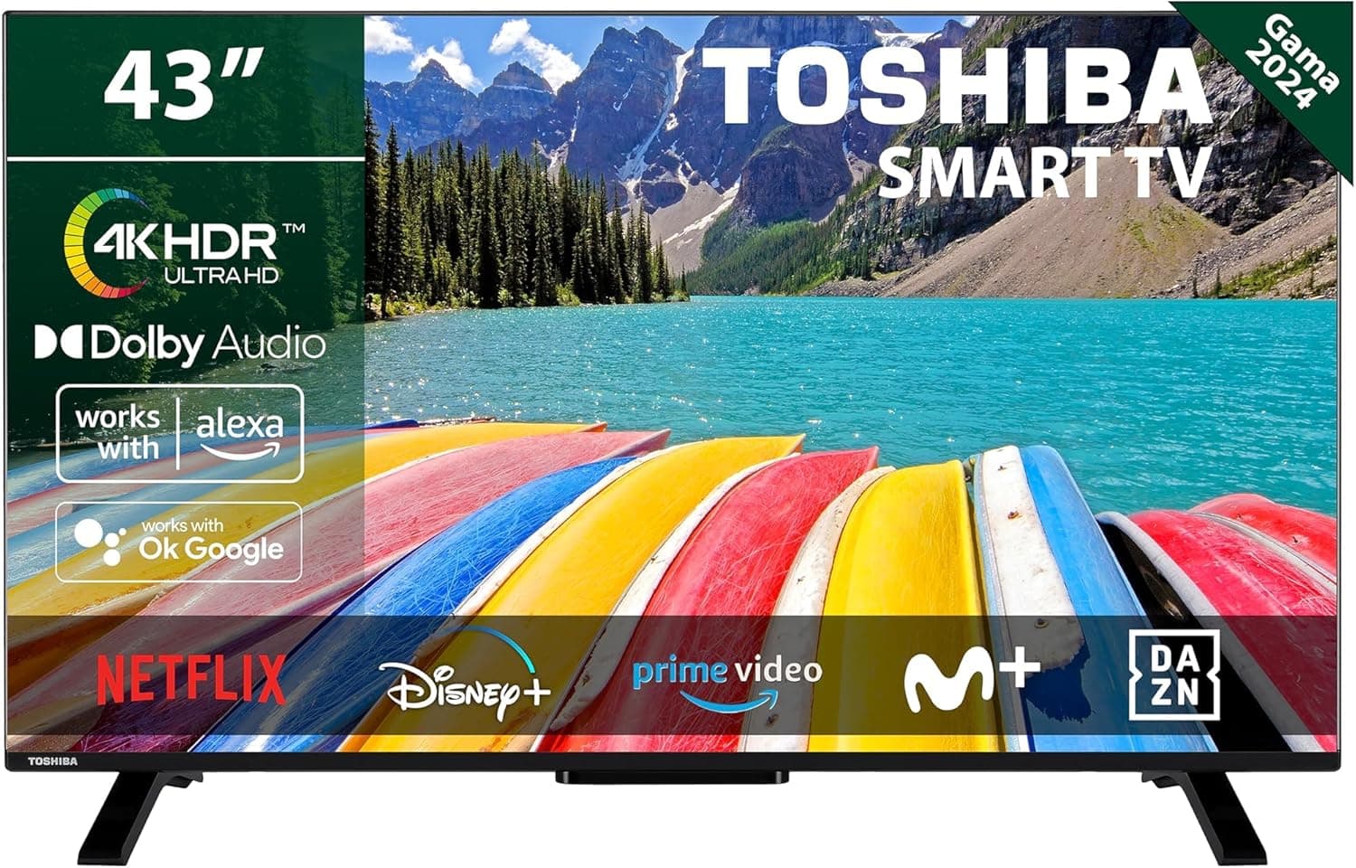 TOSHIBA 43UV2363DG Smart TV 4K UHD de 43", sem molduras, com HDR10, áudio Dolby, compatível com assistente de voz Alexa e Google 