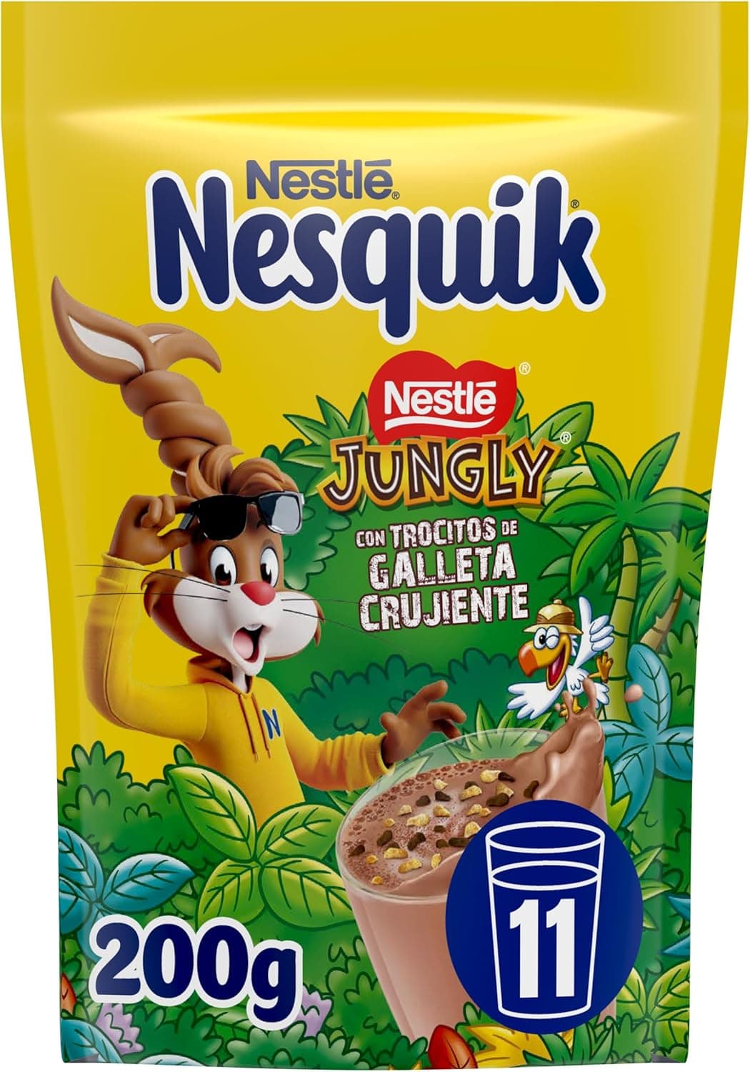 Nesquik Nestlé Jungly Cacau solúvel com pedaços de bolacha, saco de 200 g