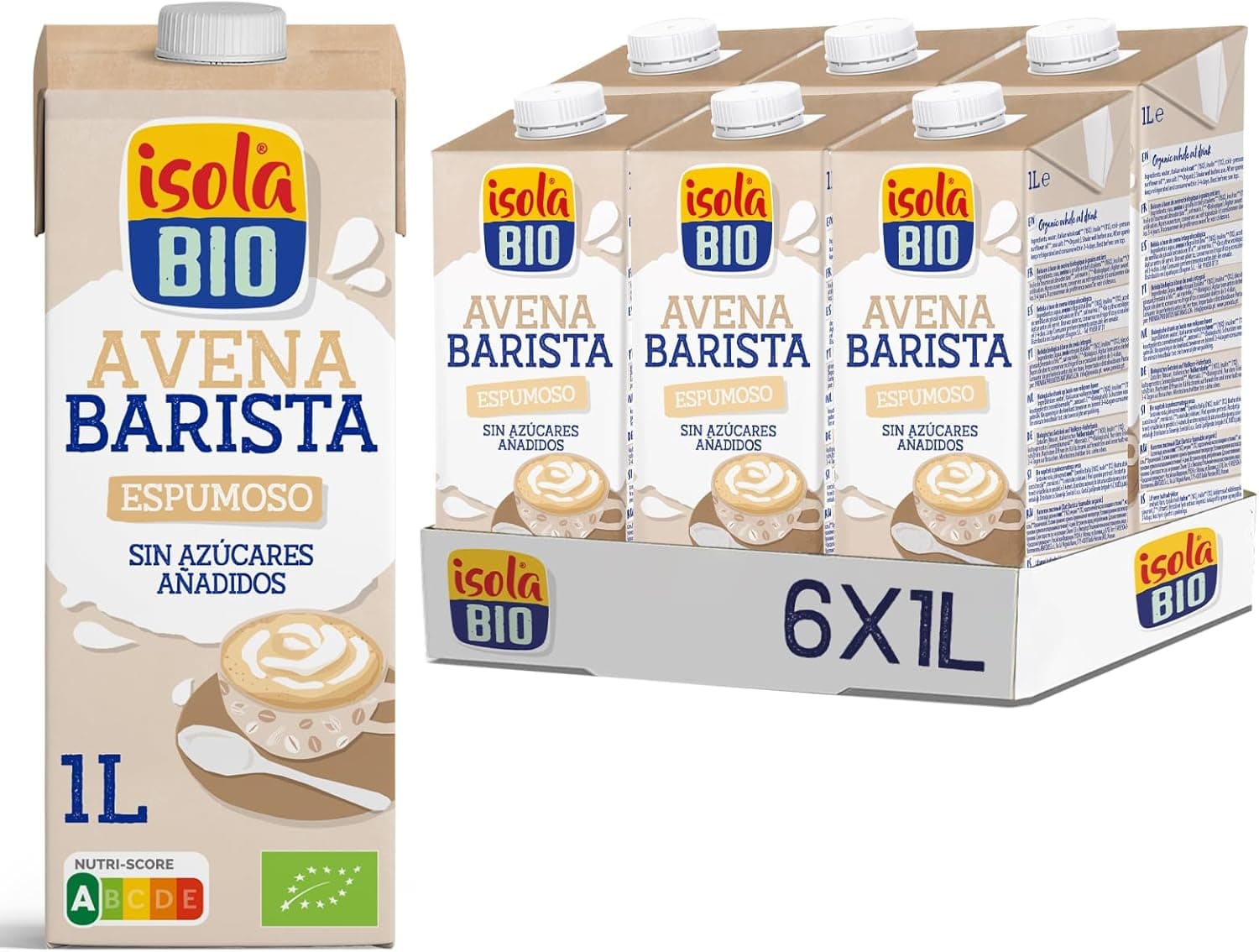 ISOLA BIO - Pacote de 6 unidades de 1 l de bebida ecológica vegetal de aveia barista - sem adição de açúcar e sem lactose - Ideal para preparar bebidas com espuma