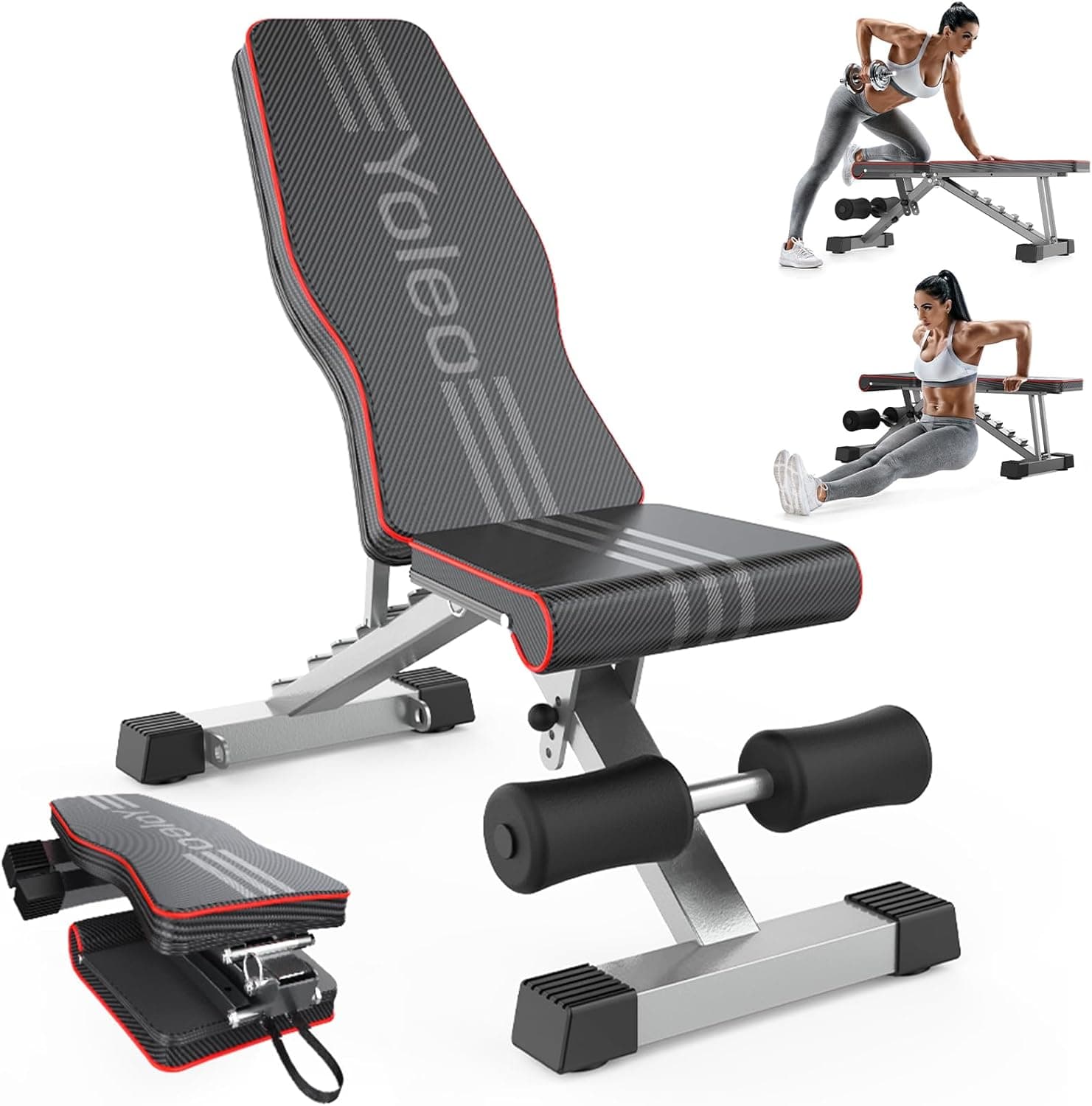 YOLEO Banco de pesos ajustável utilitário dobrável, de treino de corpo inteiro inclinação Decline elevação plana, Press, para exercícios de ginásio em casa