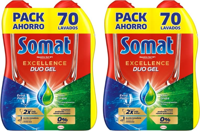 Somat Excellence Anti-Grease Gel | Detergente líquido para máquina de lavar loiça com desengordurante ativo, 4x35 doses