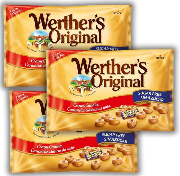 Werther's Original Cream Candies, rebuçados sem açúcar de manteiga e nata fresca, 1 Kg x 3