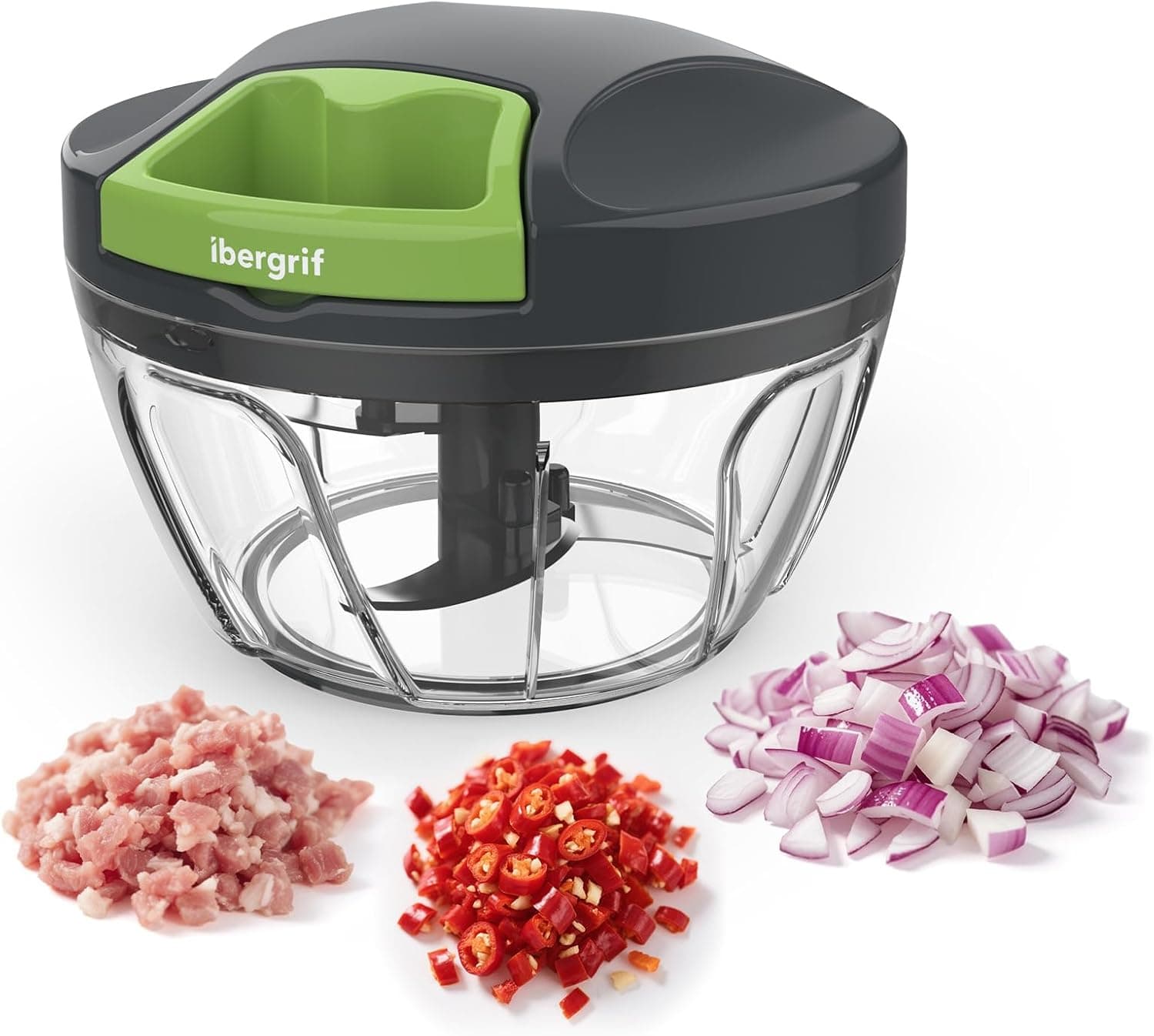 Ibergrif M501 Moedor manual com corda, picador de legumes multifuncional, coletor vegetal com tampa, sem BPA, fácil de limpar, moedor de alimentos Easy Pull para legumes, frutas, nozes