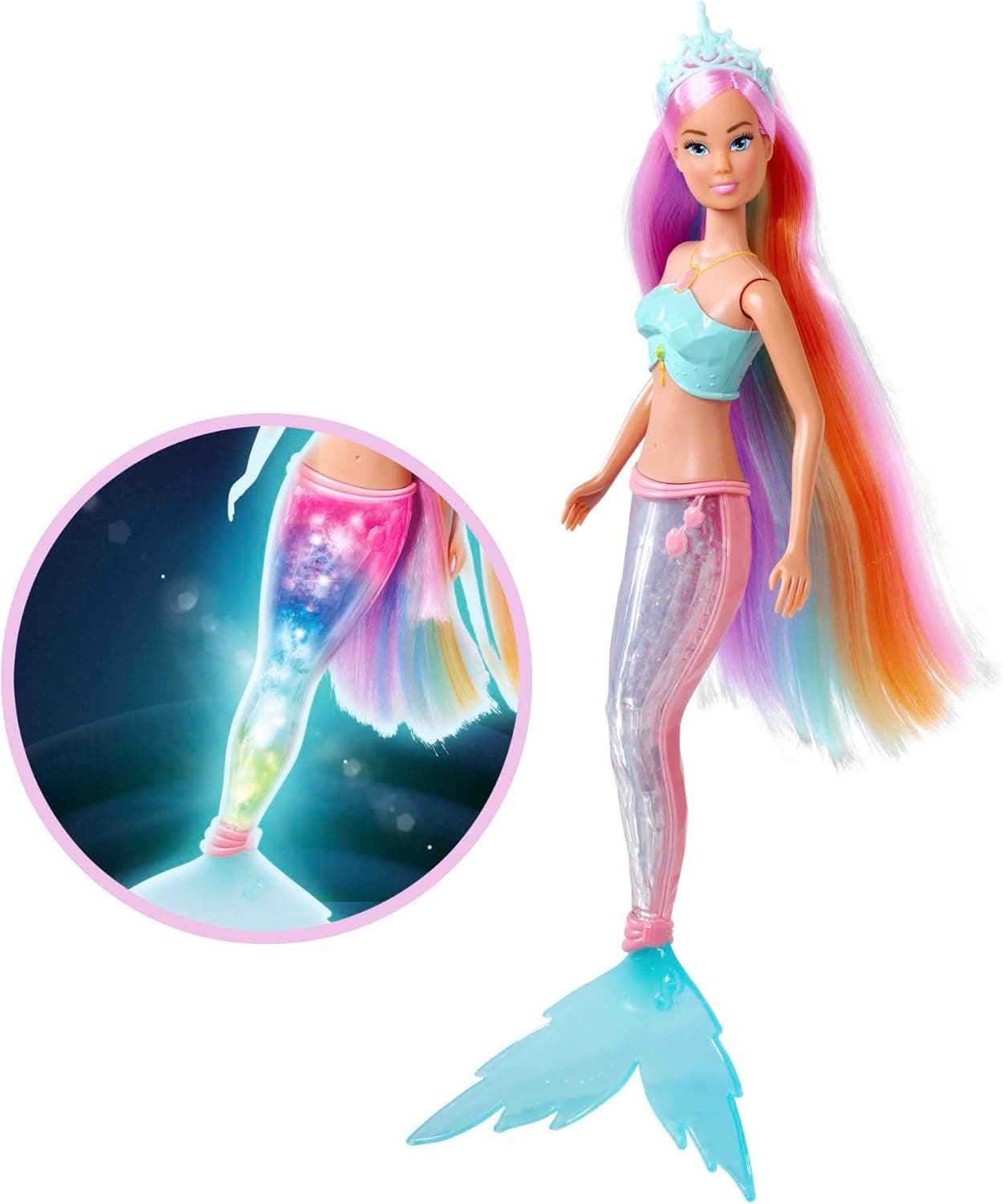 Simba Steffi Love Magic Rainbow Mermaid | Boneca sereia com luzes para crianças