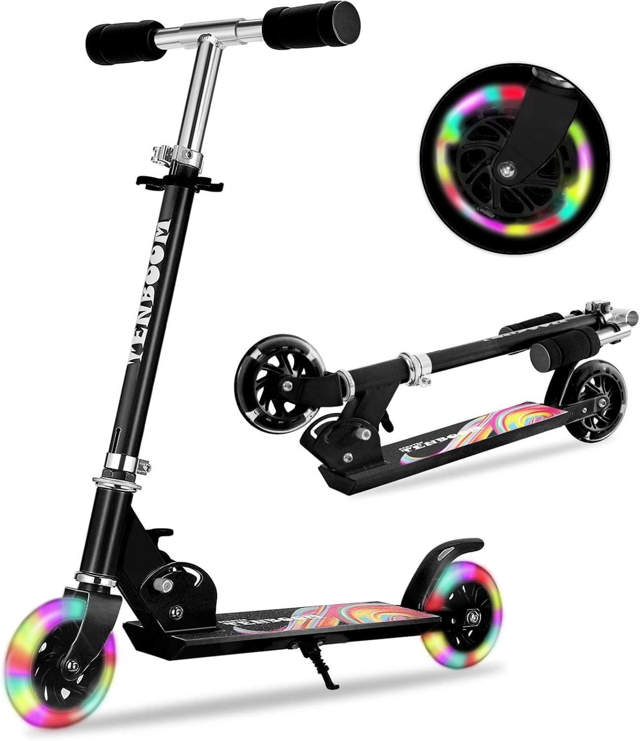TENBOOM Kick Scooter | Trotinete dobrável com LED e altura ajustável para crianças dos 3 aos 10 anos