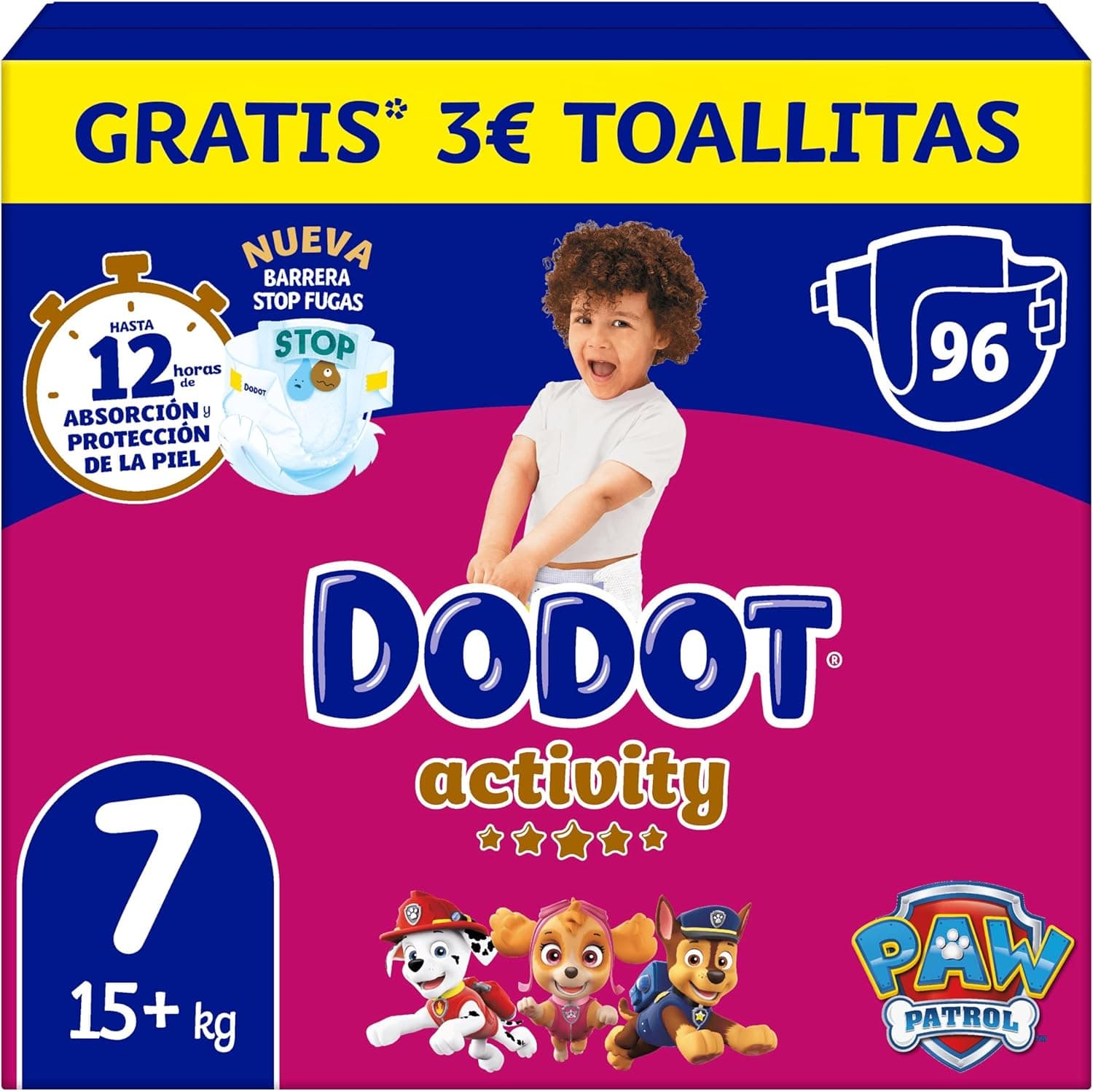 Dodot Activity tamanho 7, 96 fraldas para bebé, 15 kg, até 12 H de proteção contra fugas e ajuste
