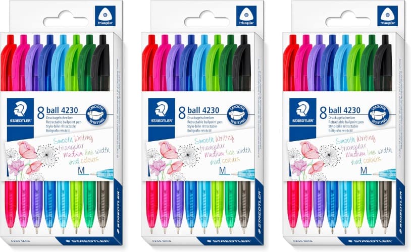 STAEDTLER | Esferográficas retráteis triangulares para escrita confortável, pack de 8 x 3