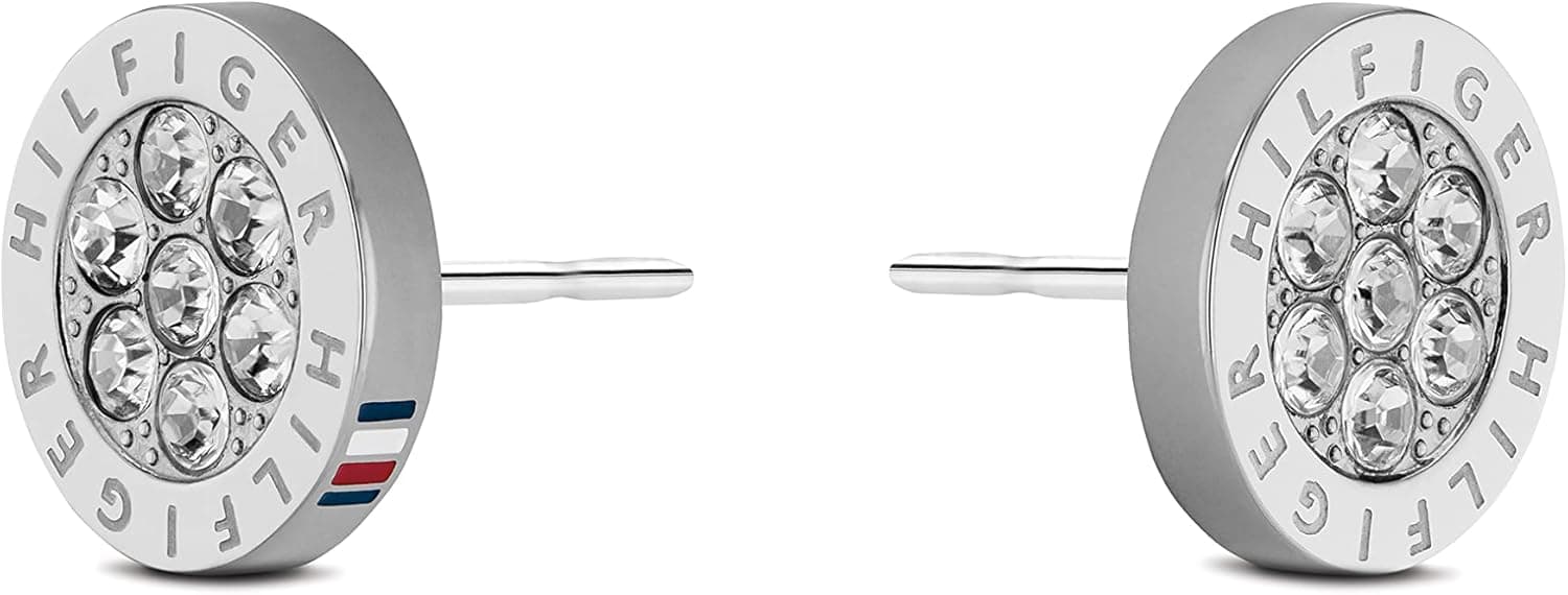 Tommy Hilfiger Jewelry Brincos de botão para mulher de aço inoxidável com cristais