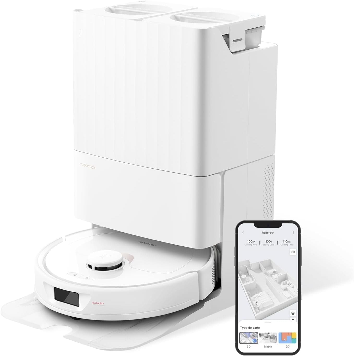 roborock Qrevo Robot Aspirador e limpa-chão, funções automáticas de esvaziamento, lavagem, secagem, limpeza da base e auto-enchimento, mapeamento 3D, potência de sucção de 5500 Pa aspirador robot