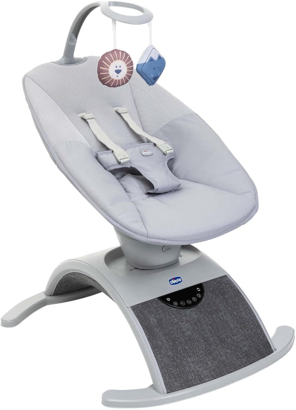 Chicco Comfy Wave - Espreguiçadeira eletrónica, baloiço eletrónico para crianças, com movimentos e melodias, encosto reclinável, tecido respirável e removível, barra de jogos, espreguiçadeira para