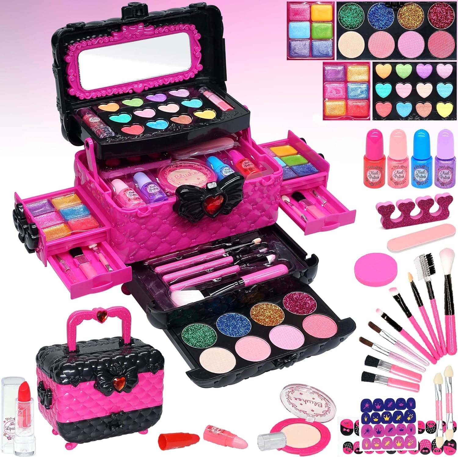 Maquilhagem infantil para meninas - maquilhagem segura e lavável para crianças, kit de maquilhagem para meninas, caixa de maquilhagem para meninas, presentes de aniversário de princesas para meninas