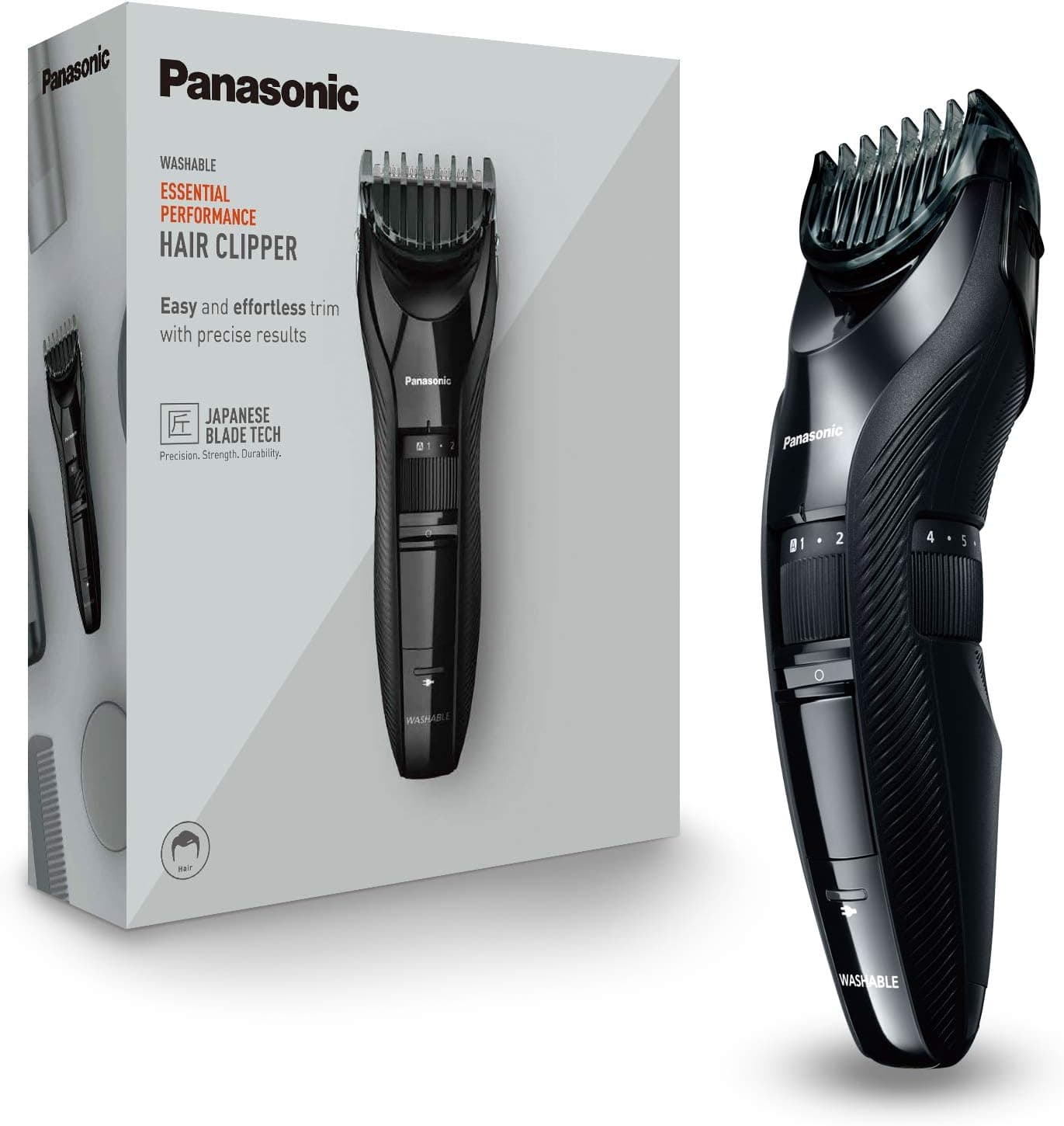 Panasonic ER-GC53-K503 Cortador de cabelo para homens, aparador portátil sem fios à prova de água, 19 configurações de comprimento, 1 acessório, operação sem fios e com cabo, preto