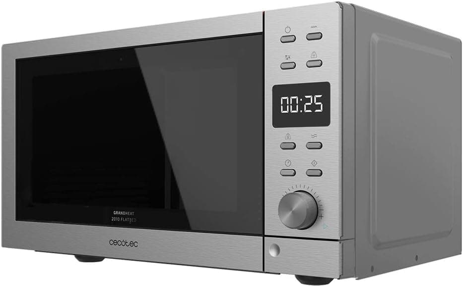 Cecotec Microondas independente digital sem prato GrandHeat 2010 Flatbed Steel. Potência de 700 W, capacidade de 20 litros, brilho de 900 W, 9 funções pré-configuradas, Quick Start