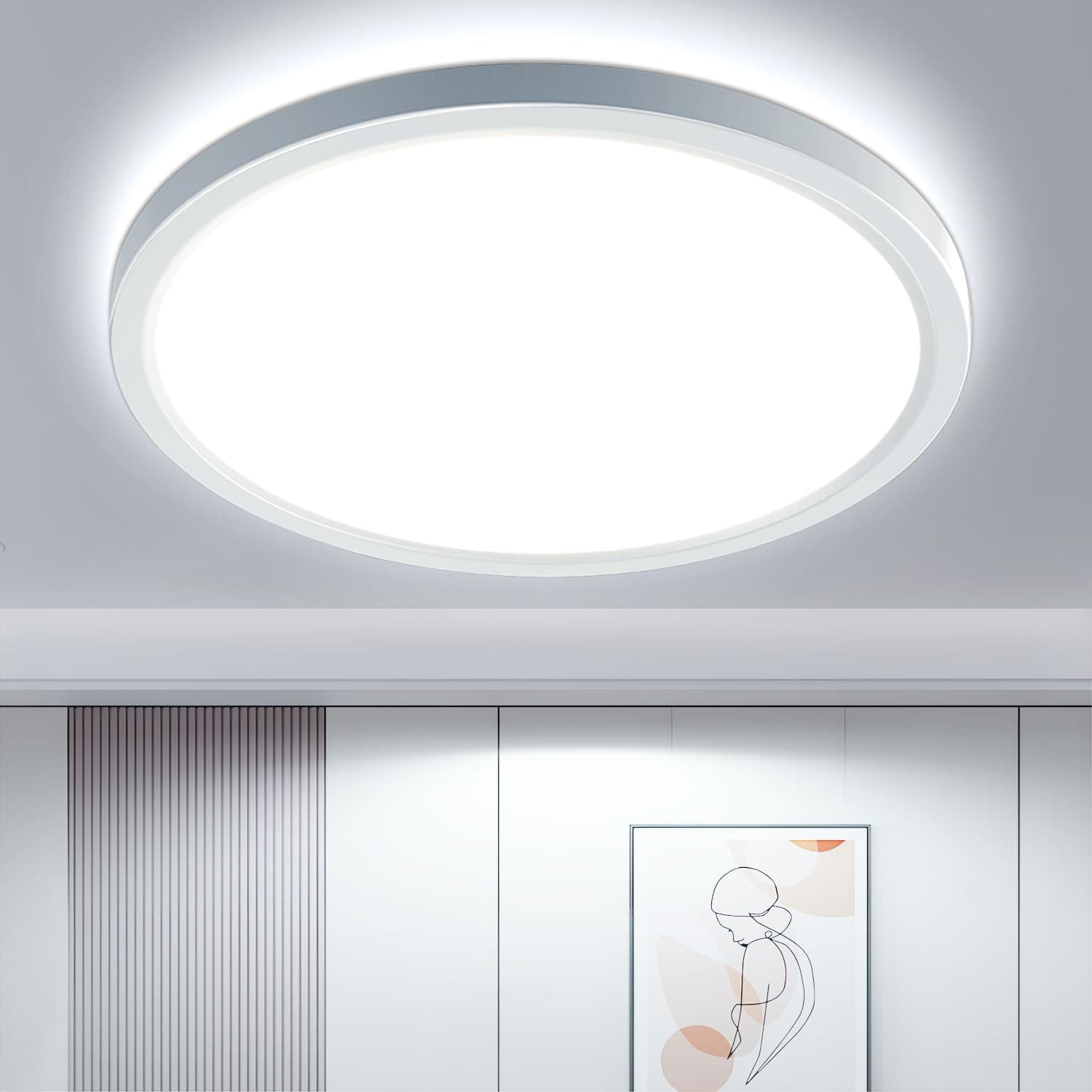 OTREN Plafon LED redondo Downlight painel de superfície, candeeiro de teto moderno 6500 K IP44 ultra fina luz LED para quarto casa de banho cozinha corredor sala de jantar sala Ø 218 mm