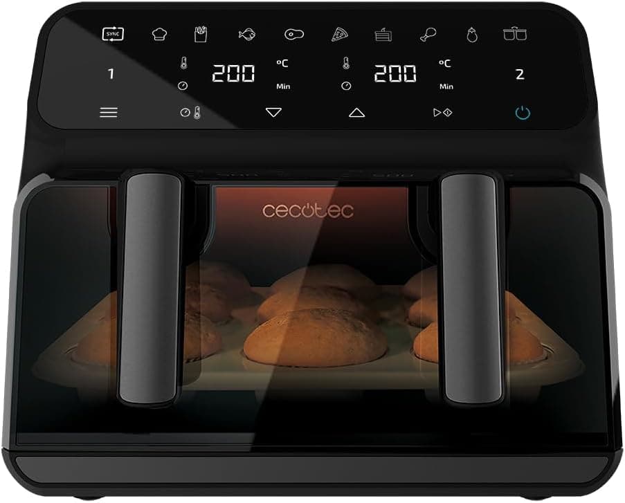 Cecotec Frigideira sem óleo digital de 9 litros, Cecofry Advance 9000 Window. 2200 W, Dietética, parede divisória móvel, temperatura dupla de 60 a 200 °C, janela e tecnologia PerfectCook
