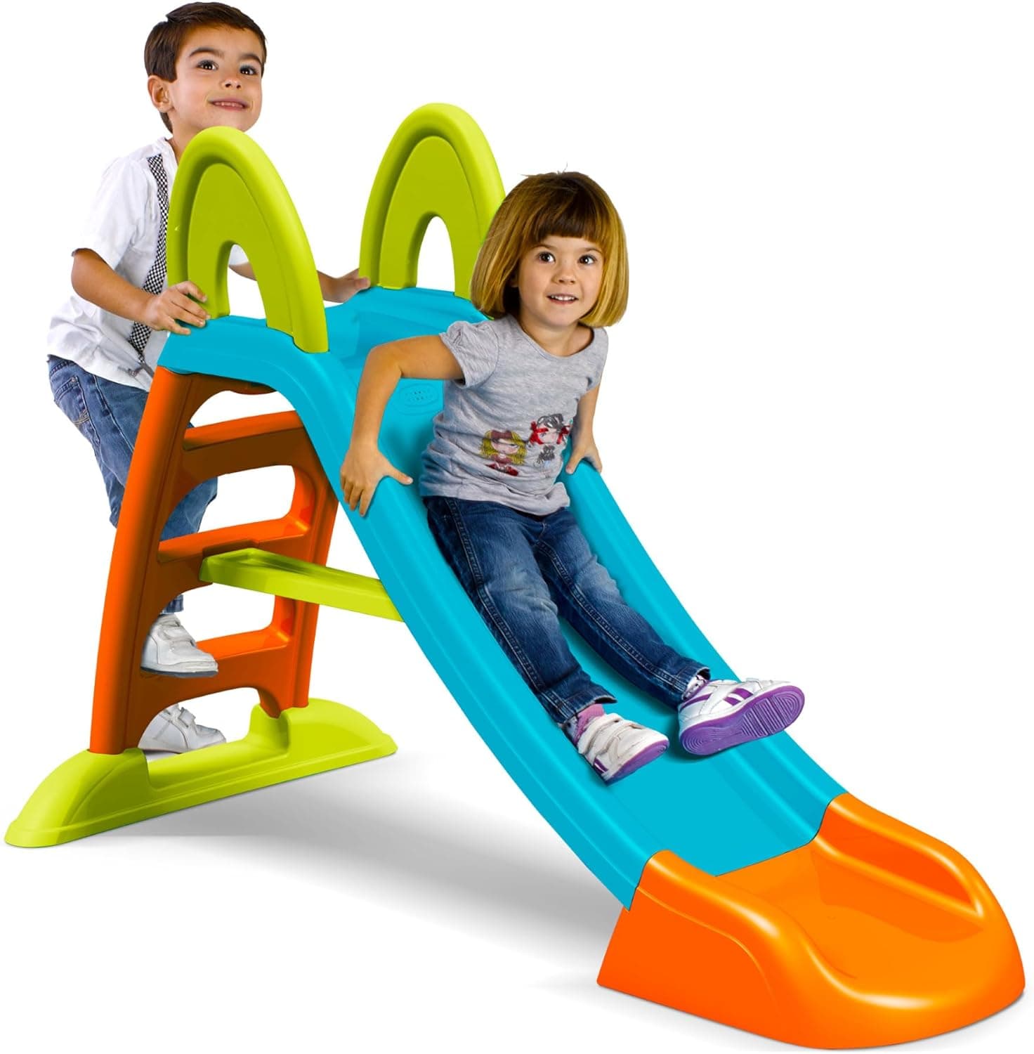 FEBER - Escorrega Slide Plus com água, com oco para colocar a mangueira, escadas antiderrapantes, resistência e montagem fácil, para crianças entre 2 e 7 anos, famosa (FEL08000), versão atual