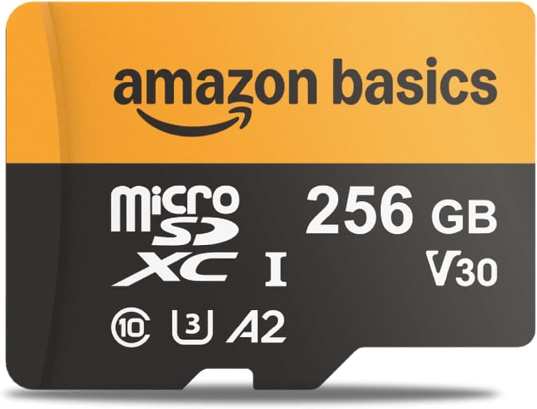 Amazon Basics Placa MicroSDXC de 256 GB com adaptador, velocidade de leitura de até 200 MB/s, embalagem de 1