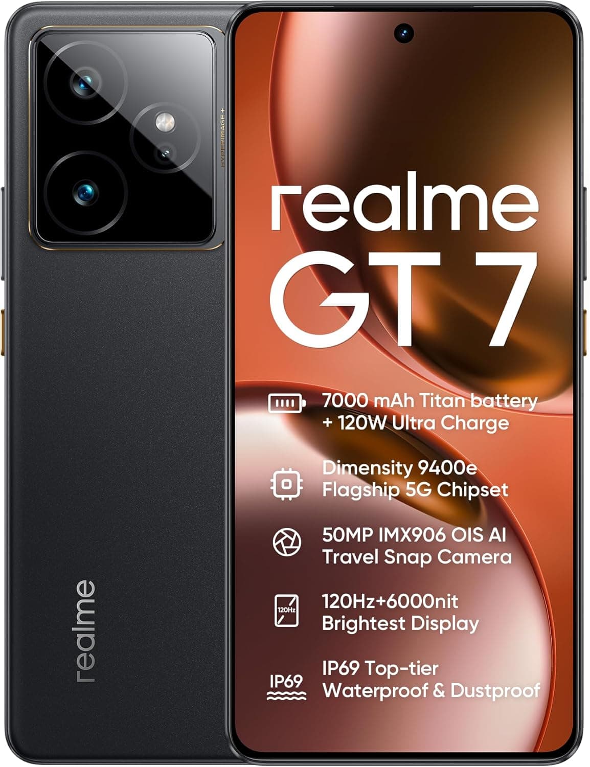 realme GT 7 5G | Smartphone 12GB 256GB com ecrã 6,78'' 120Hz, carregamento super-rápido 120W, bateria 7000mAh e câmara 50MP