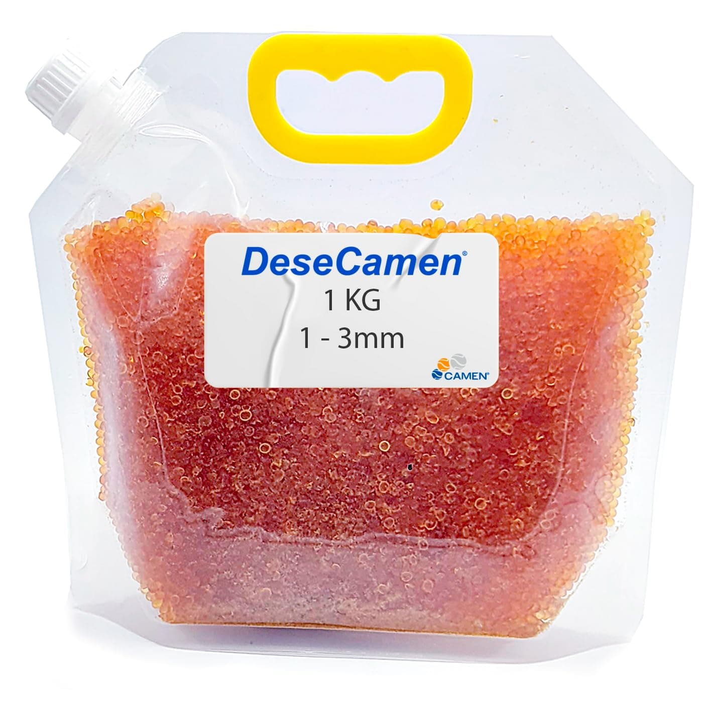 DeseCamen - 1 kg - Gel de sílica laranja com indicador de saturação (1-3 mm)- Absorvedor de humidade - reutilizável - livre de DMF - não-tóxico - bolas dessecantes - desumidificador