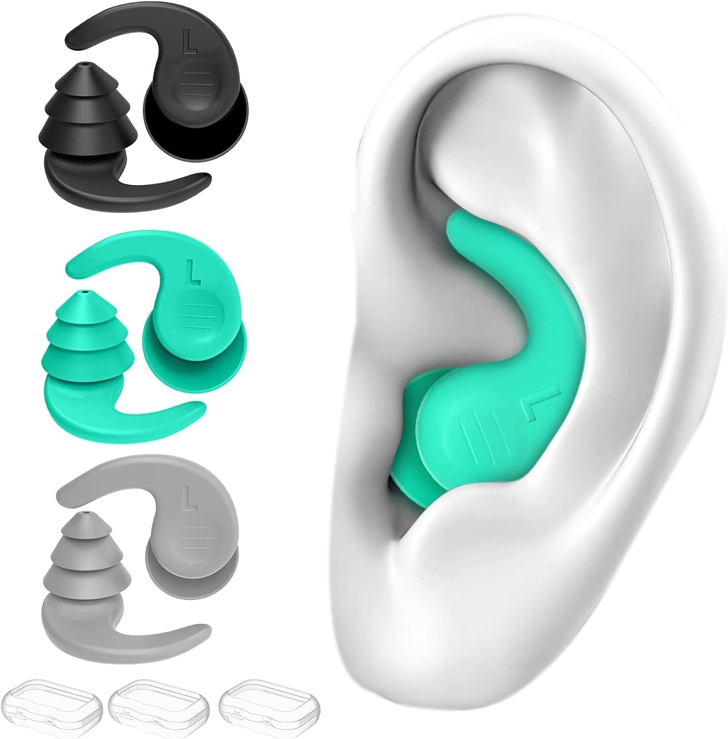 Tampões ouvidos natação para adultos, 3 pares de tampões ouvidos silicone natação, tampões para os ouvidos para nadar, surf para adulto