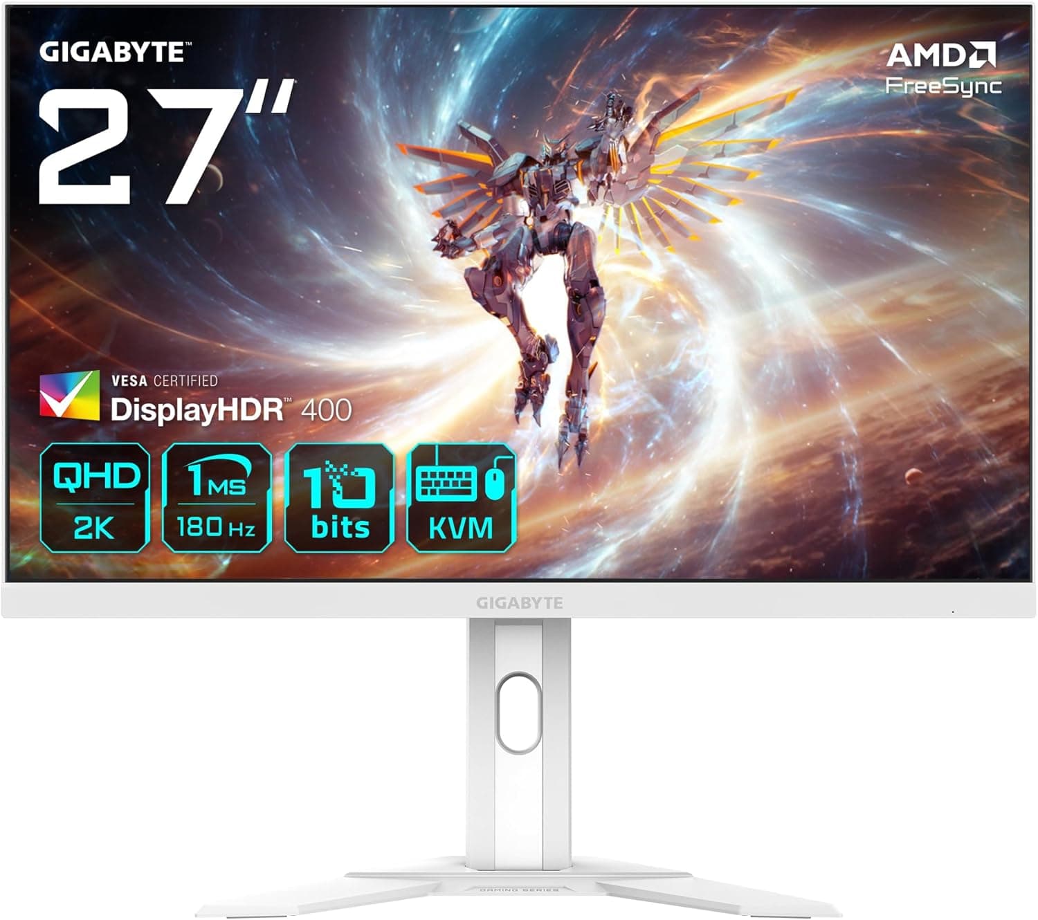 Gigabyte M27QA Ice Monitor de jogos QHD de 27", 2560 x 1440, 180Hz, 1 ms, 350 CD/m², FreeSync, Display HDR400, HDMI 2.1, DisplayPort 1.4