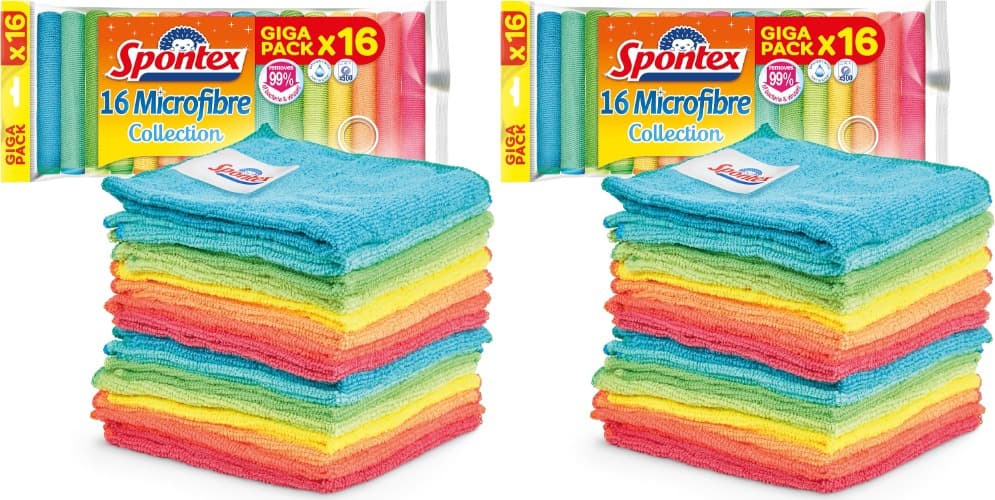 Pano de limpeza de microfibra Spontex Microfibra Collection | bagagens de microfibra multiusos de tamanho 30 x 30 cm, 16 panos de cozinha