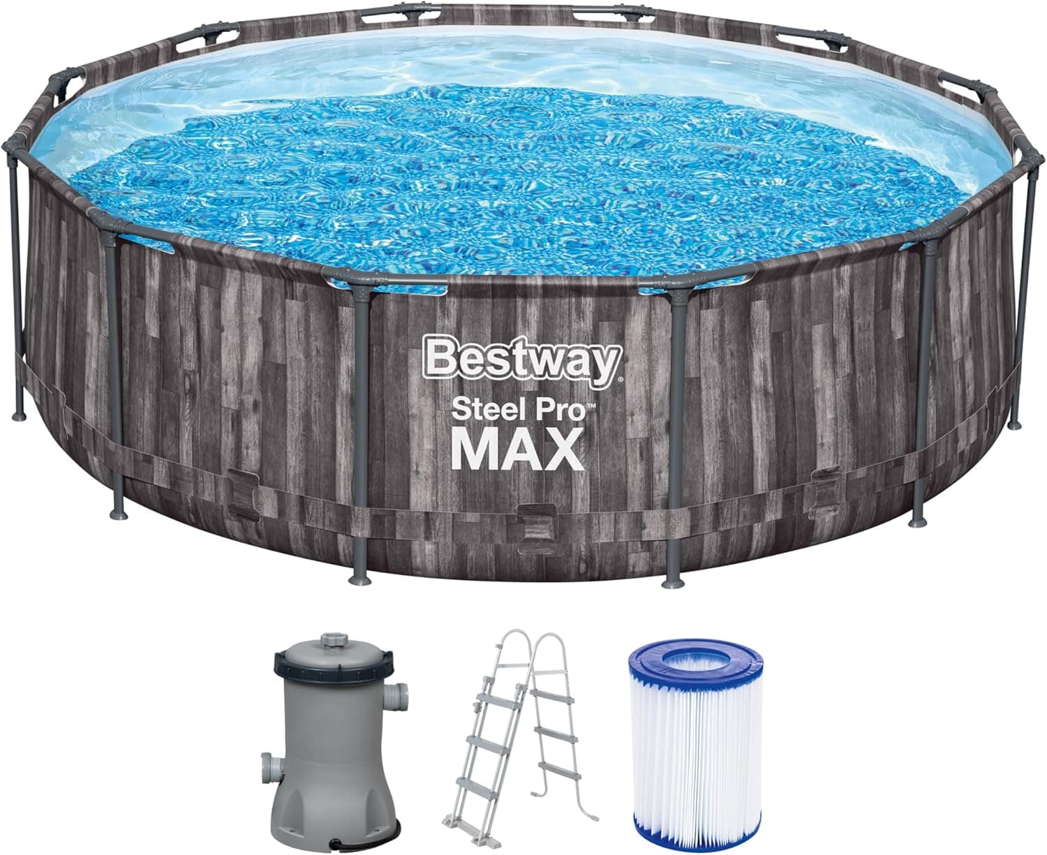 Bestway Steel Pro MAX Conjunto de piscina (3,66 x 1,00 m, efeito de madeira)
