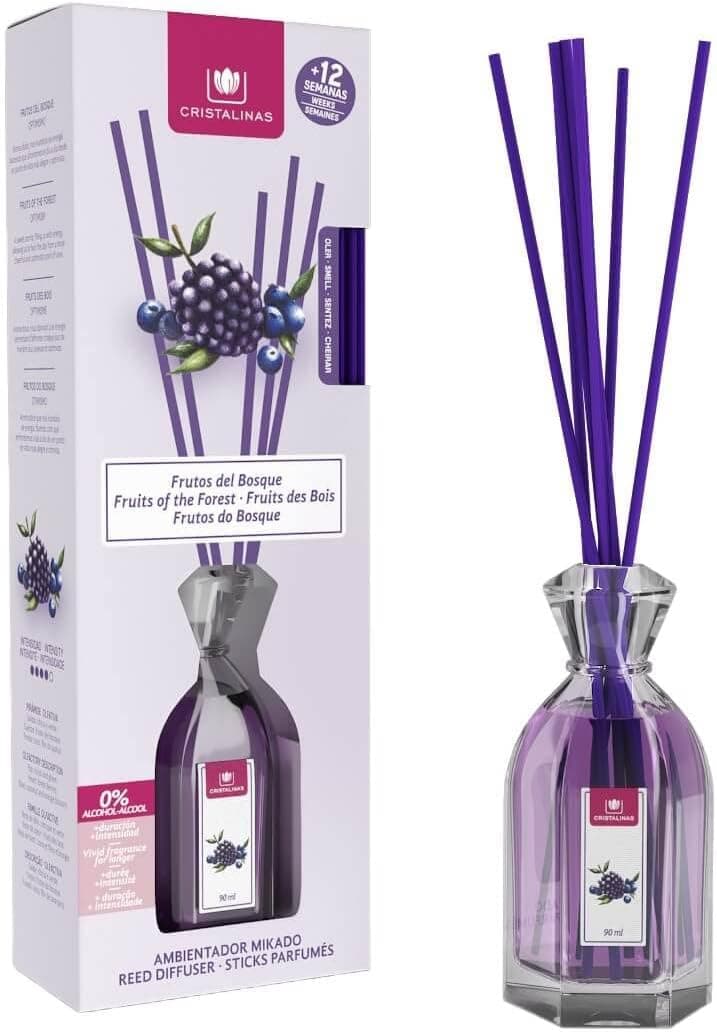CRISTALINAS Ambientador Mikado 100% puro, longa duração 12 semanas, 90 ml, 0 % álcool (frutas da floresta, 90 ml)