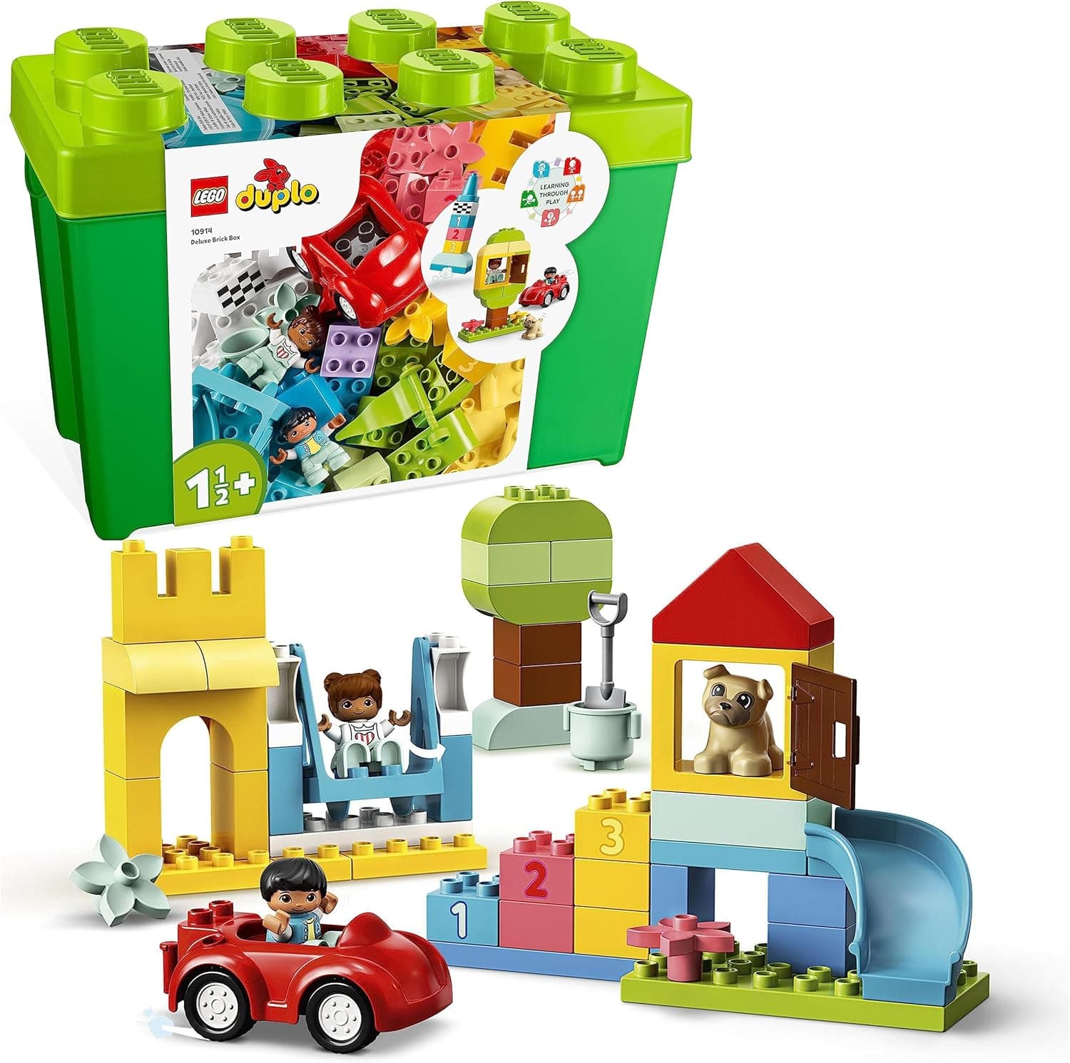 LEGO 10914 Duplo caixa de tijolos Deluxe, brinquedo criativo para crianças de 1,5 anos ou mais, casa de bonecas, carro, cachorrinho e figas, presente educativo
