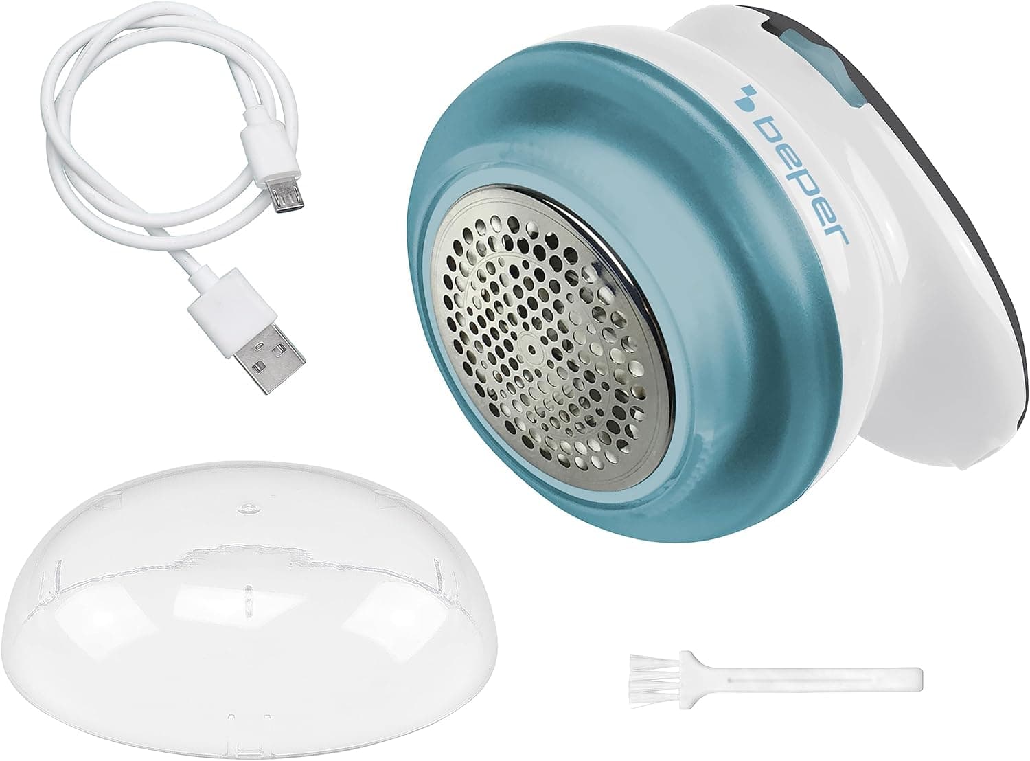 BEPER 50,245 Removedor de borbotos recarregável por USB com lâminas de aço, elimina fiapos e nós, branco/azul