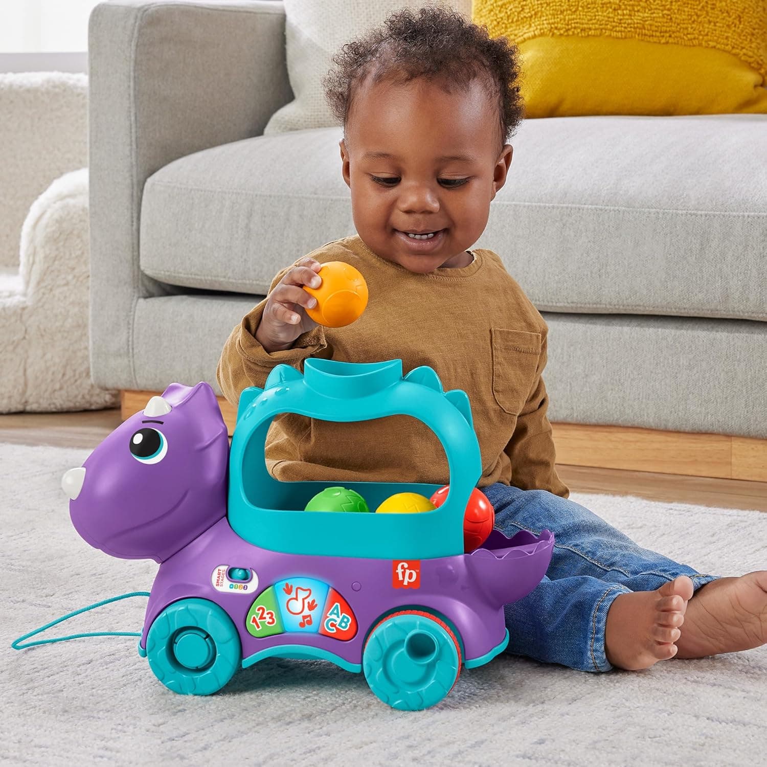 Fisher-Price Dinossauro de Brincar com Rodas e Bolas – Com Luzes e Sons, para Bebés a partir de 1 Ano, HNR56