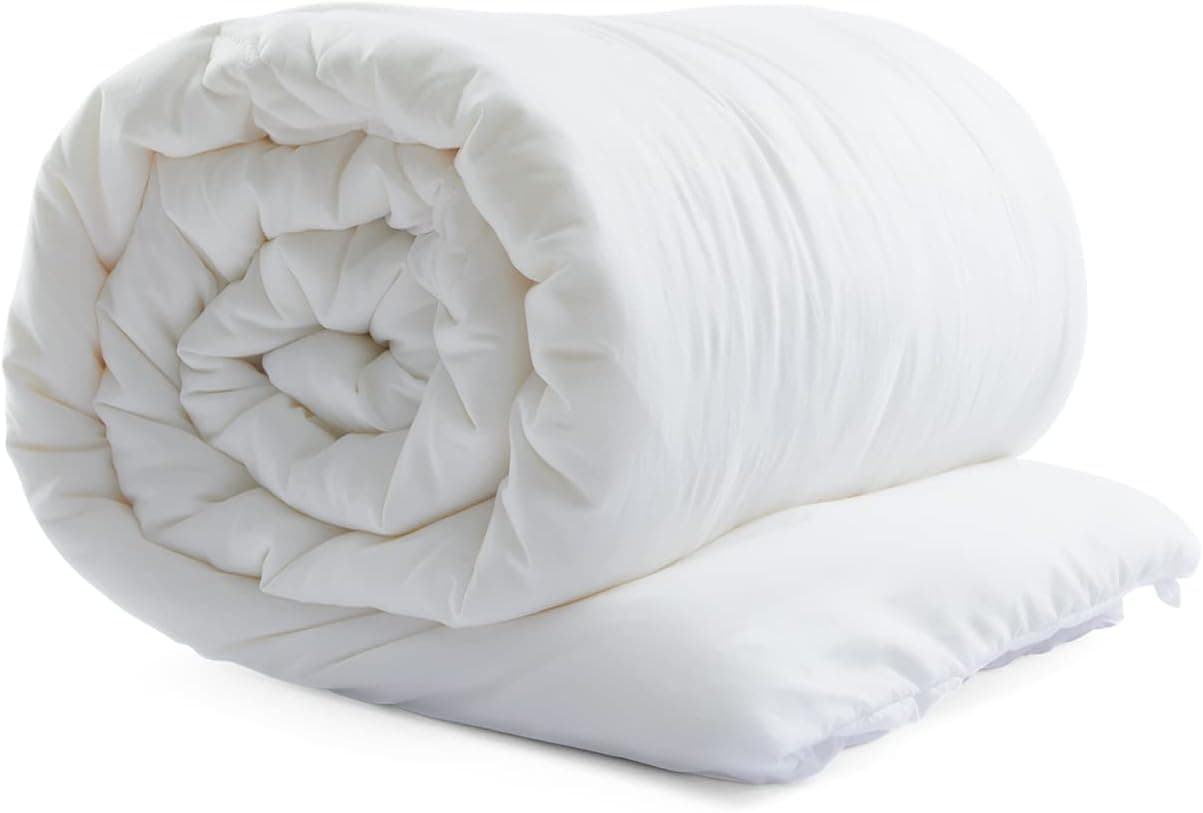 Sweetnight Edredão verão de fibra 200 x 200 cm, 130 g/m², 560 g, enchimento de fibra oca de poliéster, ultra suave, edredão/enchimento nórdico de cama 105, com correias de canto, branco creme