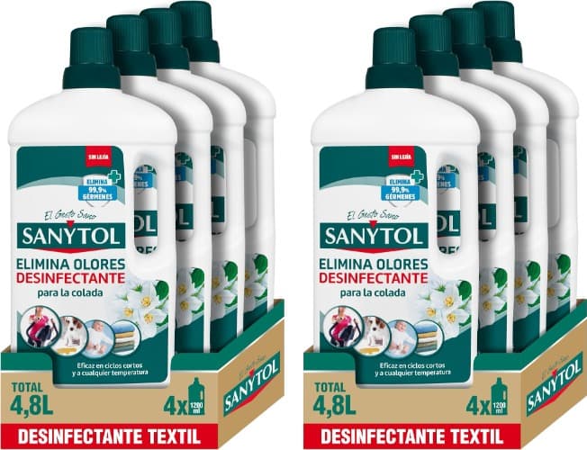 Sanytol Desinfetante têxtil, elimina germes e maus odores da roupa sem lixívia, 1.2L x 8