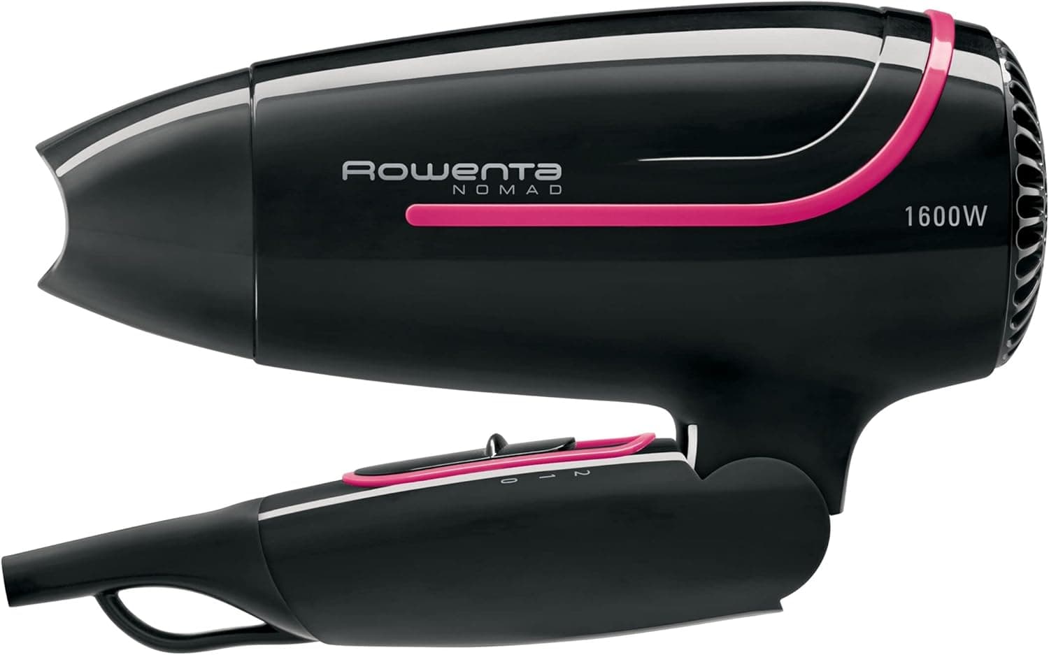 Rowenta Secador de cabelo Nomad-Secador de viagem compacto de 1600 W, secador de cabelo com alça dobrável, fácil de dobrar, com concentrador, 2 posições de velocidade