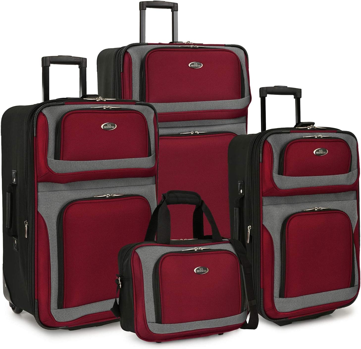 U.S. Traveler - Conjunto de malas, Vermelho profundo, New Yorker - Conjunto de bagagem de viagem leve e suave expansível