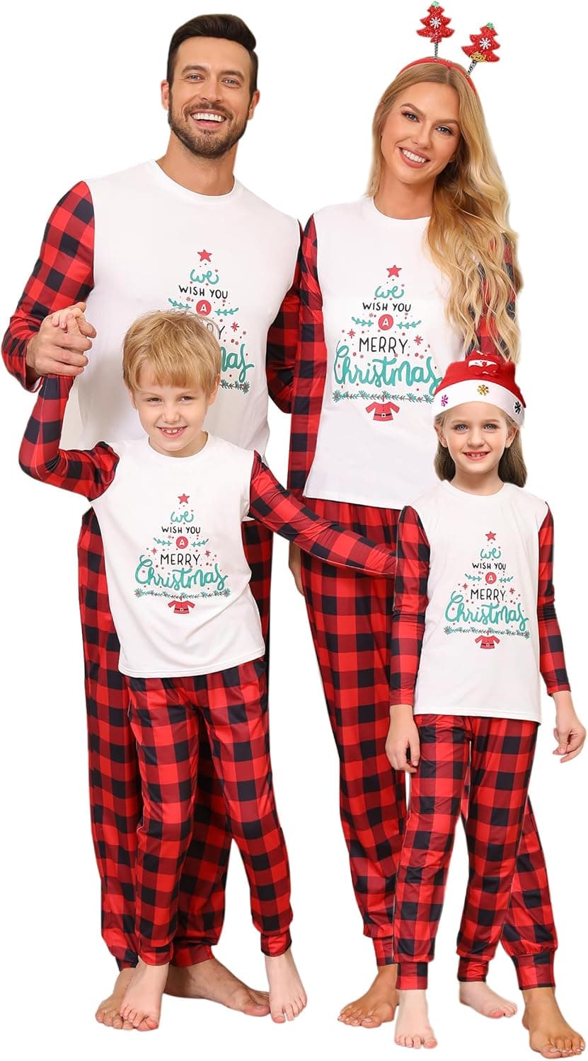 Pijama de Natal para conjunto de família, conjunto de pijama de Natal em família, pijamas de Natal família com t-shirt de manga comprida e calças compridas para mulher homem meninas meninos