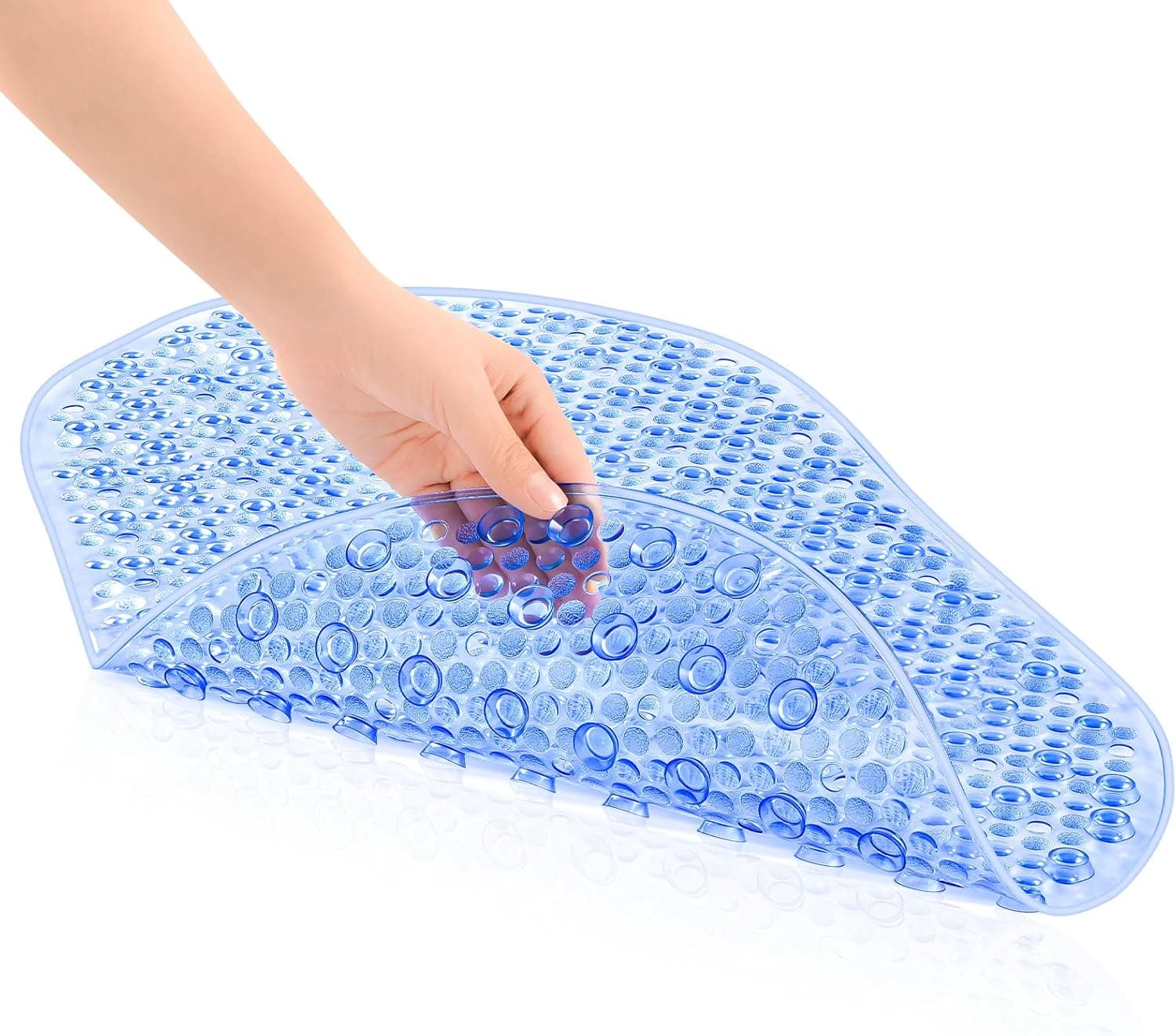 OTraki | Tapete de banho antideslizante oval com ventosas lavável à máquina, 69 x 39 cm, azul