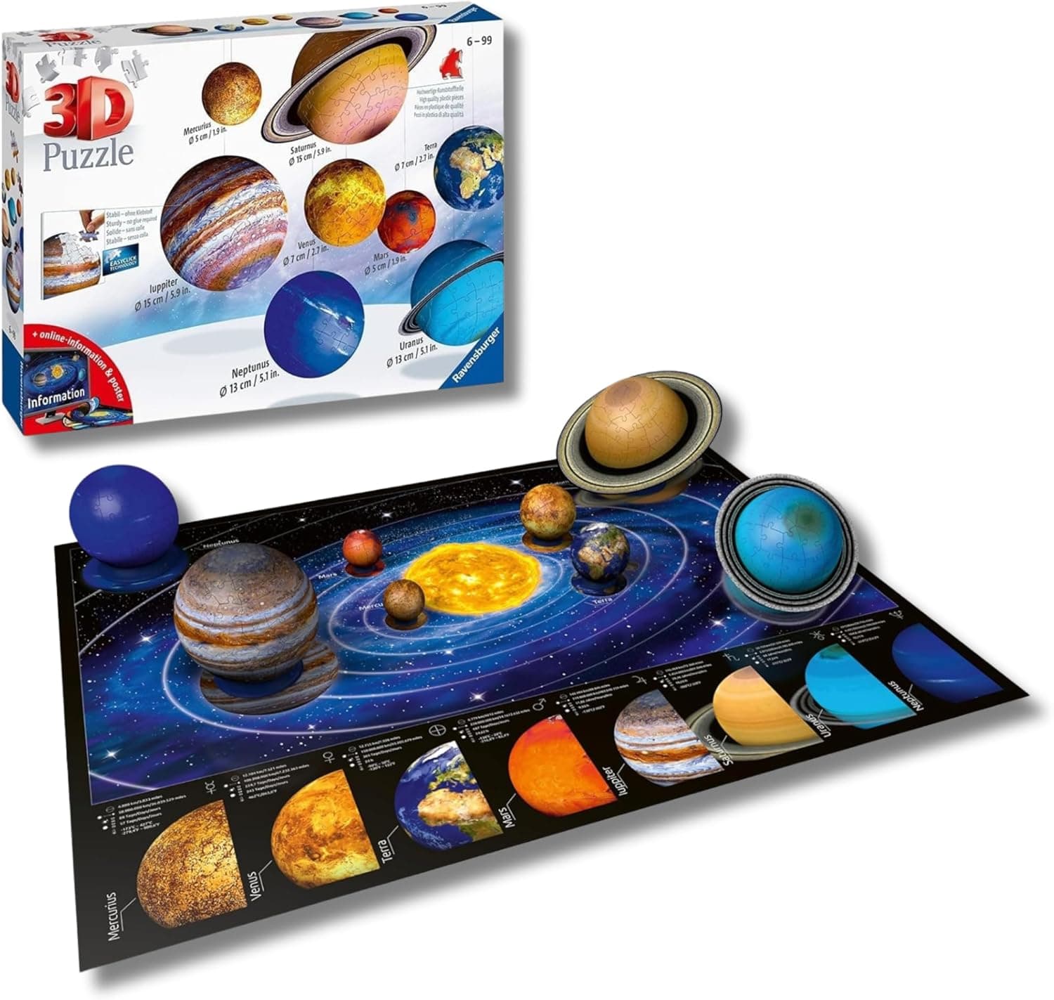 Ravensburger Sistema Solar 3D | Puzzle de construção 3D do sistema solar com 522 peças para crianças a partir dos 6 anos