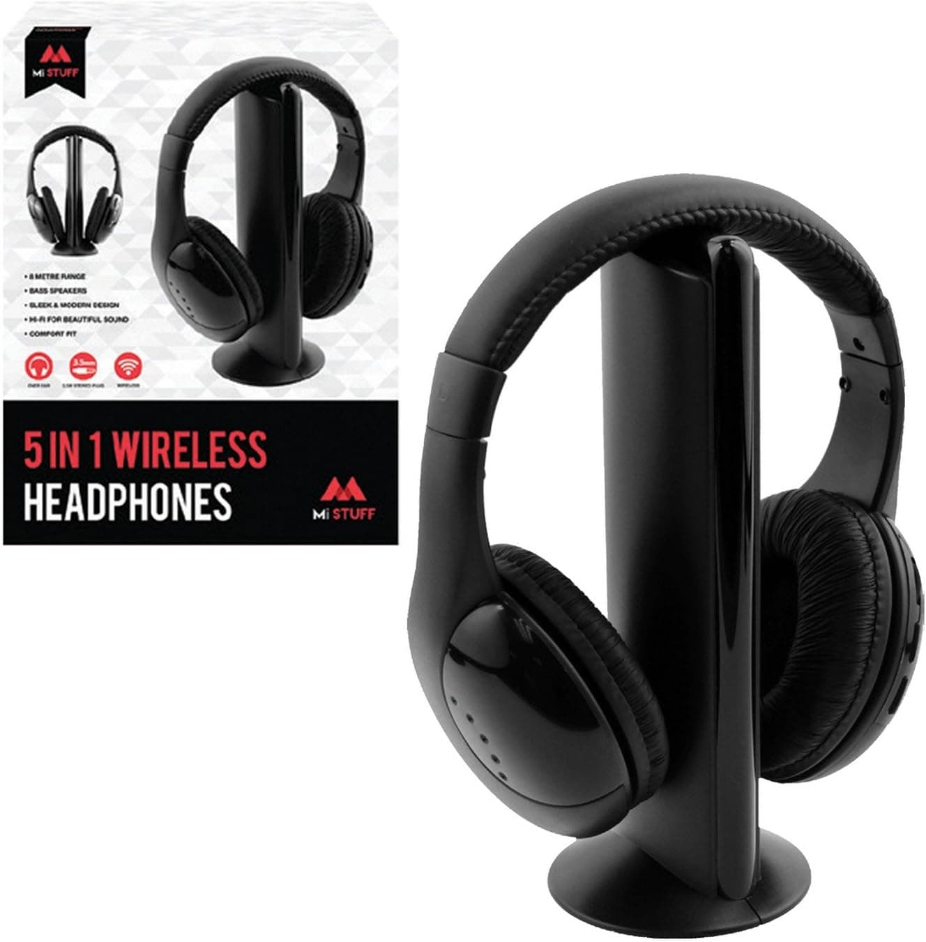 Benross 43300 5-in-1 sem fios auriculares de cabeça com microfone e rádio FM - preto
