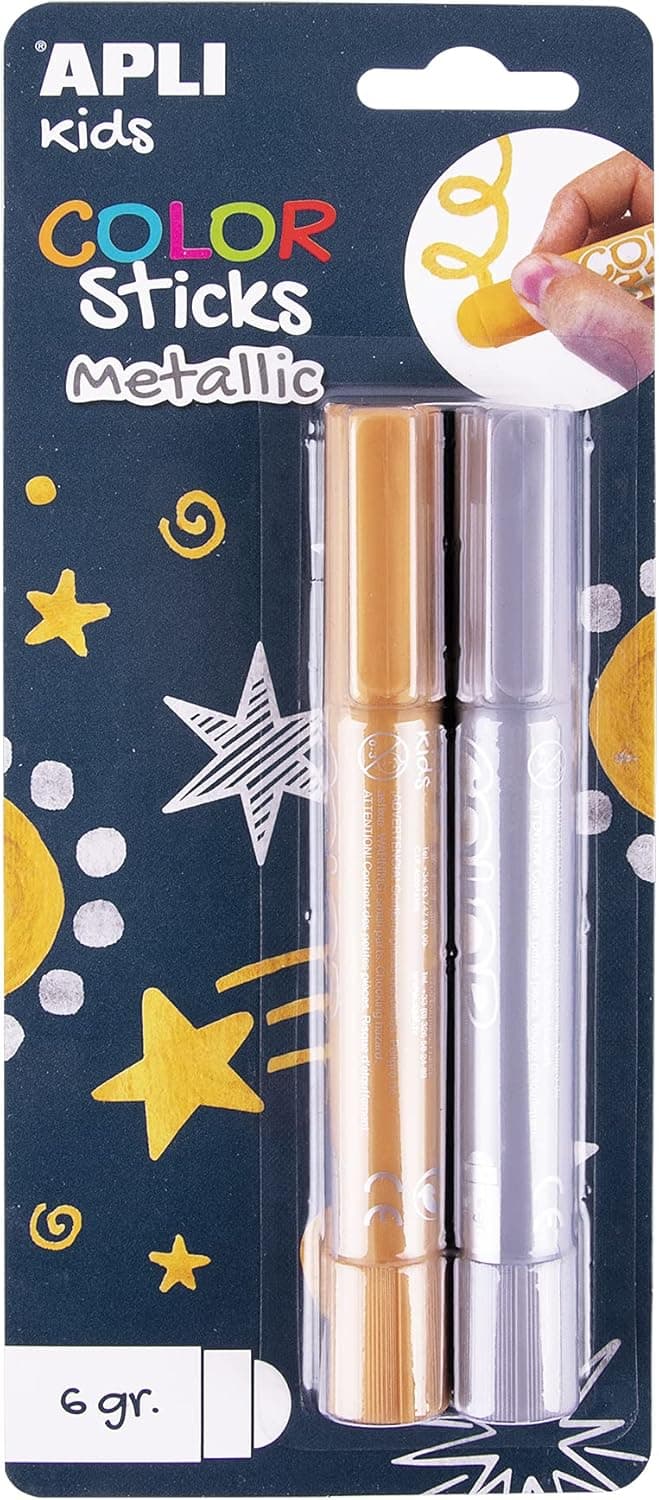 APLI Kids 18880 - Color Sticks metalizados - Têmperas sólidas para crianças, cor de ouro e prata, 2 u.