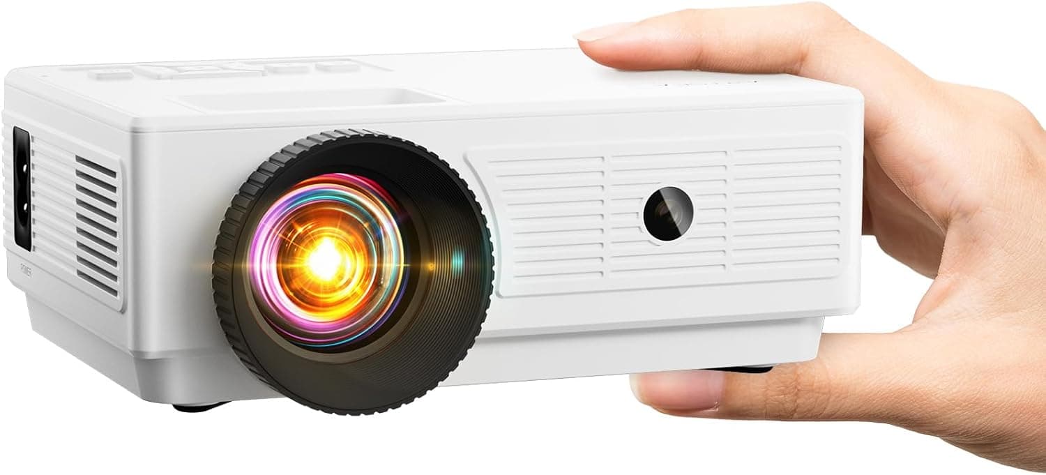 Konsoefuly Mini projetor portátil - projetor de vídeo 1080P, 15000 Lux, Bluetooth, Keystone ± 30°, Zoom 50%, projetor de cinema compatível com iOS/Tablet/PC/TV Stick/USB/DVD