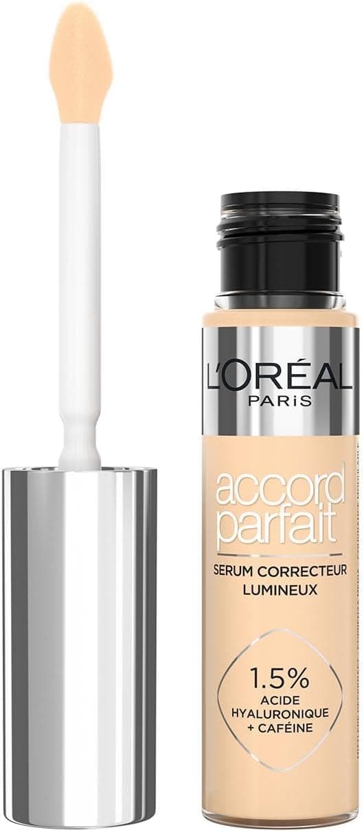 L'Oréal Paris Sérum Corretor iluminador, cobertura média, acabamento radiante, com 1,5% ácido hialurónico e cafeína, Accord Parfait, tom 4D, 10 ml
