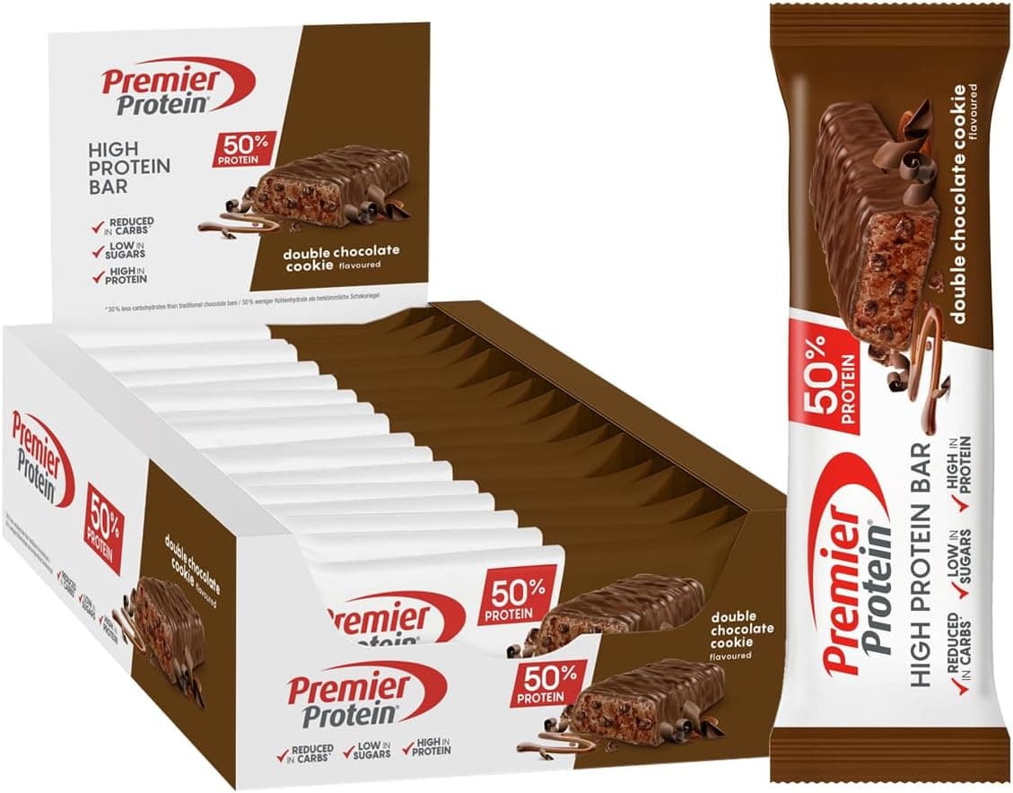 Premier Protein High Protein Bar Double Chocolate Cookie 16 x 40 g - alto teor de proteínas sem óleo de palma