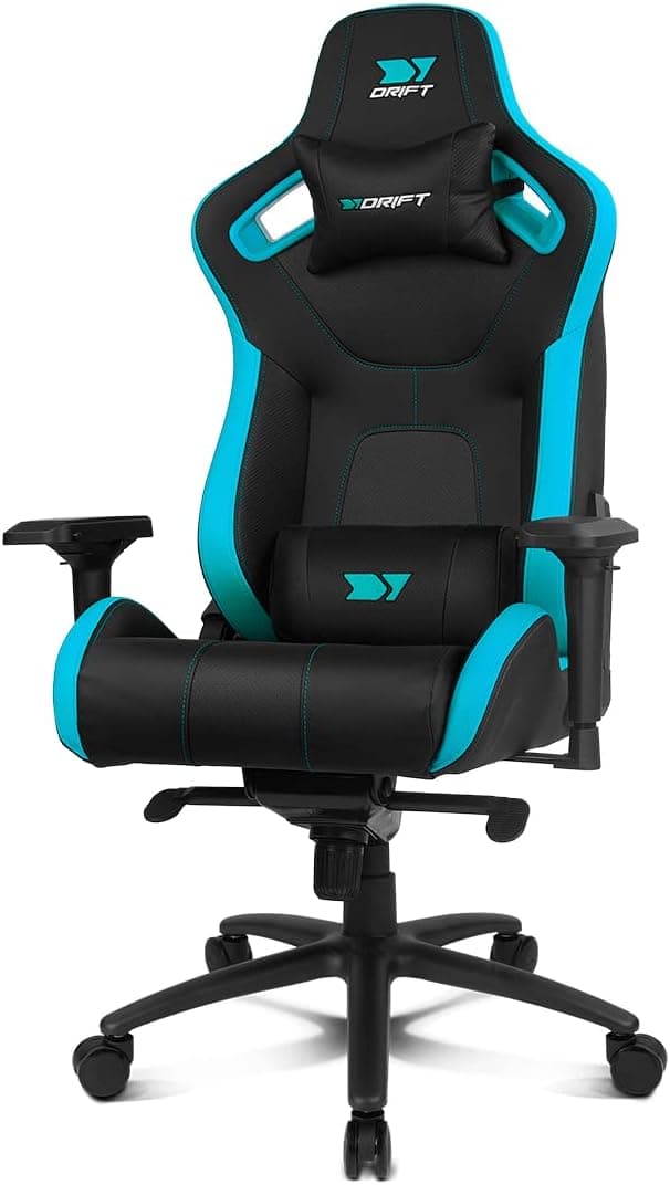 DRIFT GAMING Cadeira DR600 -DR600BL - cadeira profissional, pele sintética, apoio de braços 4D, pistão classe 4, mecanismo Frog, inclinação, giro, bloqueio, almofada lombar / cervical